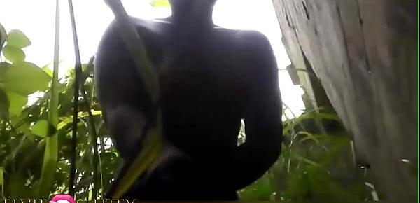  Black skin girl naked in public place